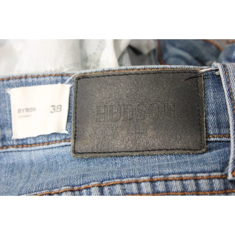 Hudson Byron Straight Jeans Mens Blue Straight Leg Denim Distressed 38